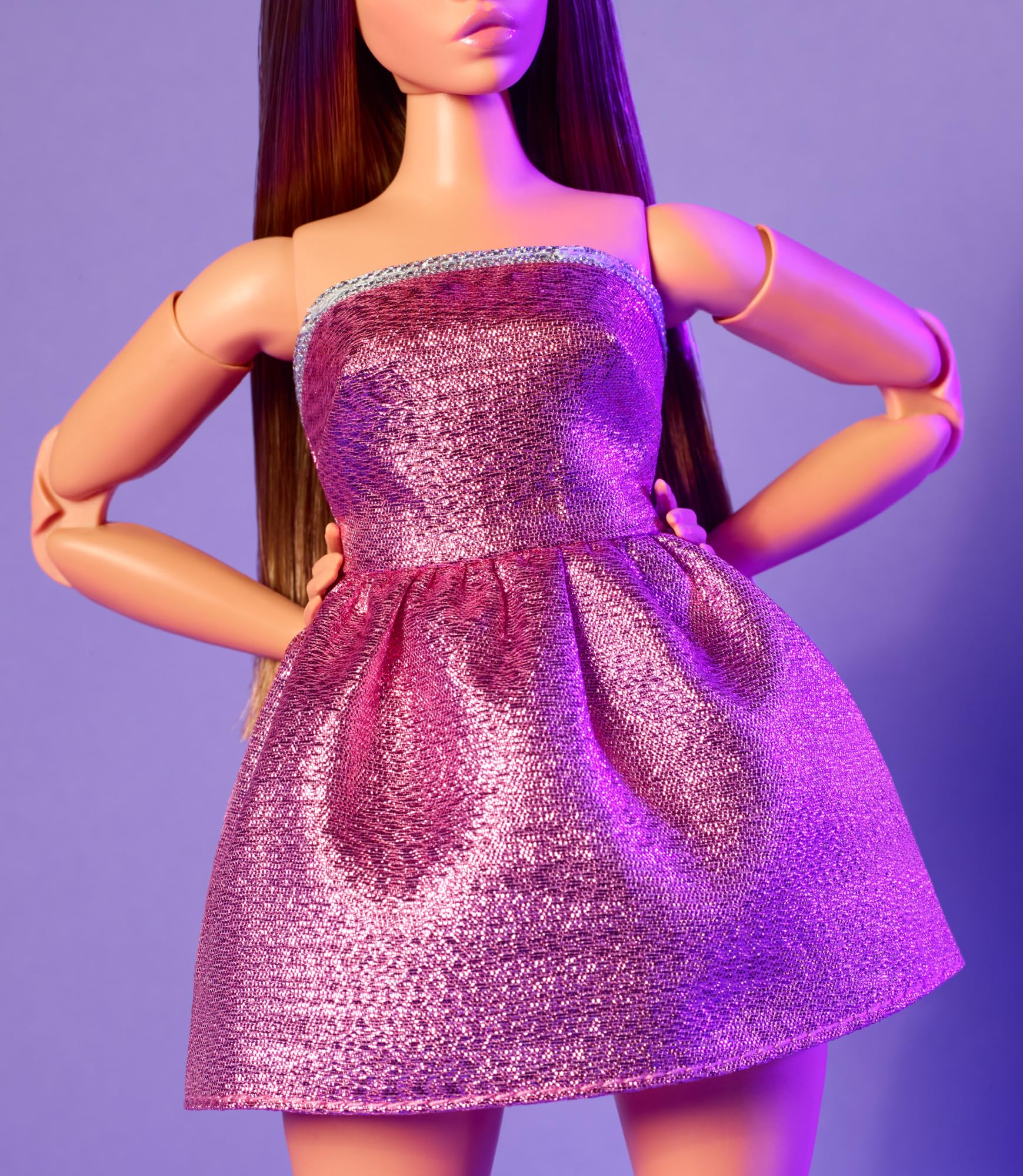Barbie Looks Doll, Collectible No. 24 with Brown Hair & Modern Y2K Fashion, Shimmery Pink Strapless Dress with Peep-Toe Heels