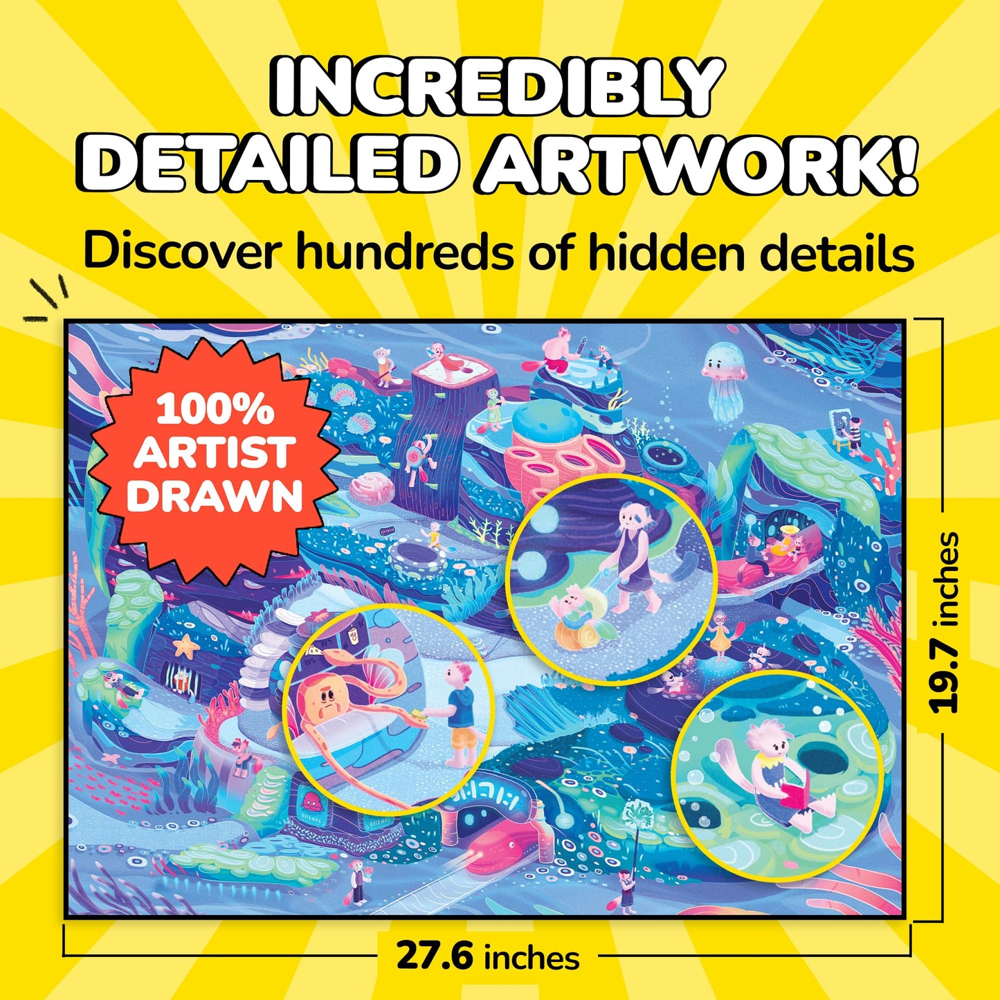 Odd Pieces Jigsaw Puzzles 1000 Pieces with Storytelling Comics, for Women, White Elephant, Mystery Puzzle for Adults & Kids - 19.7'' x 27.6''
