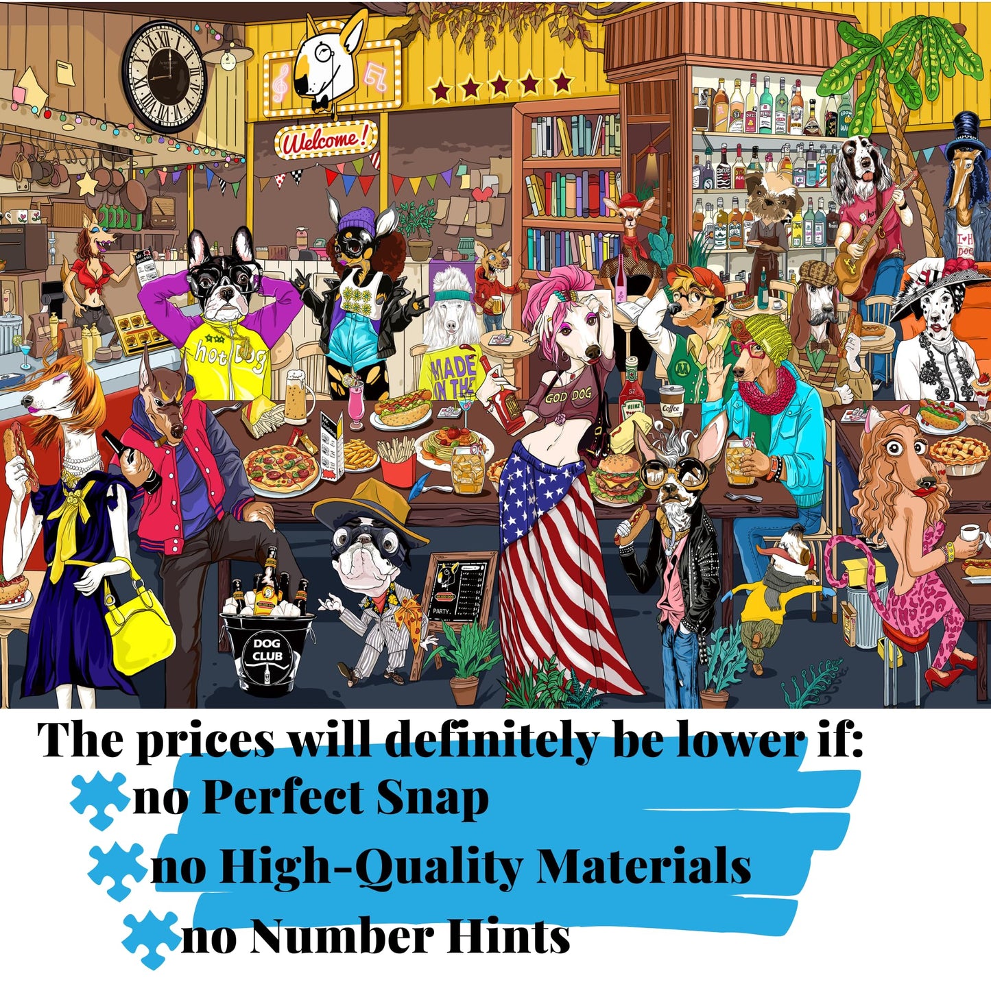 Hipazous 1000 Piece Jigsaw Puzzle for Adults,Family Game,Dog Party Puzzle with Sturdy Blue Cardboard,Perfect Snap 27.6x19.7 Inches