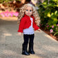 Uptown Girl - 4 Piece Outfit - Red Ruffled Jacket, White Tank Top, Black Leggings and Boots - Clothes Fits 18 Inch Doll (Doll Not Included)