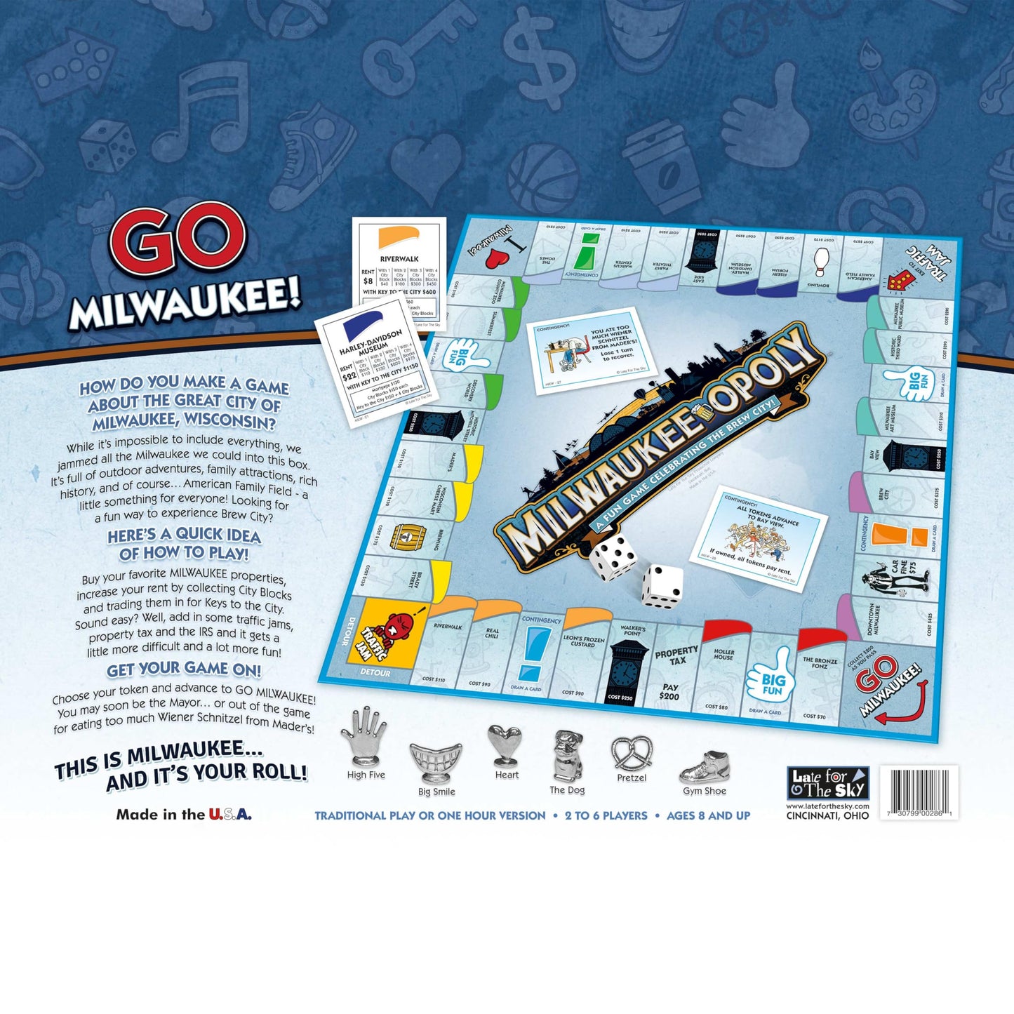 Late for The Sky Milwaukee-Opoly City Board Game - Family Strategy, Wisconsin Landmarks, Ages 8+, 2-6 Players, Traditional or 1-Hour Play, Tokens