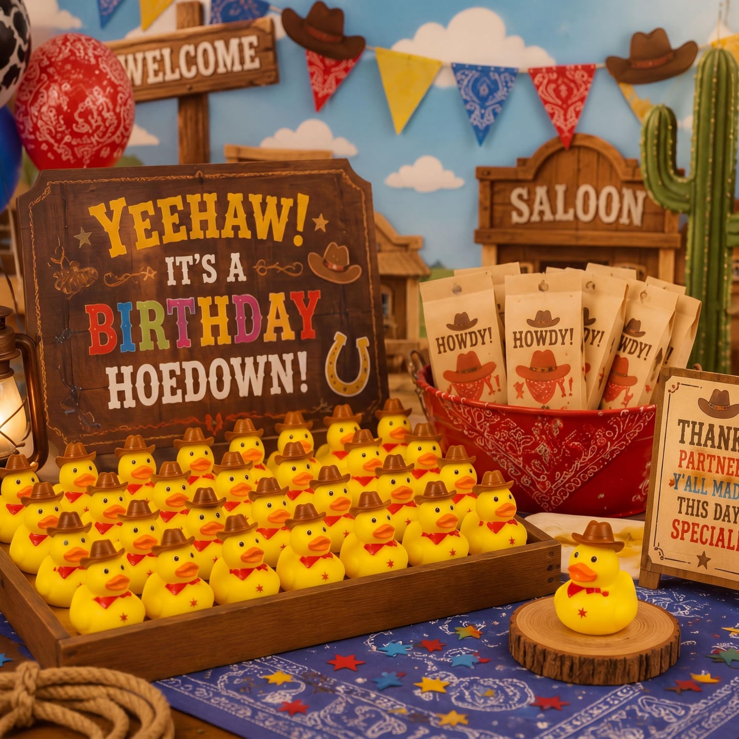 Deekin 24 Pcs Cowboy Rubber Ducks with Hat Western Mini Duckies for Wild West Party Favors Birthday Swimming Party Gift Favor,2.1 x 2 x 1.9 Inches