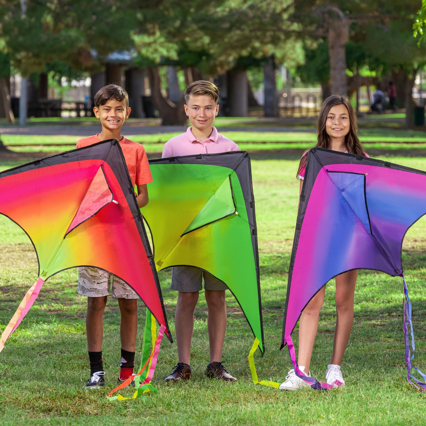 JOYIN Large Delta Kite Red, Green and Purple, Easy to Fly Huge for Kids and Adults with 262.5ft String, Large Delta Beach Kite for Outdoor Games