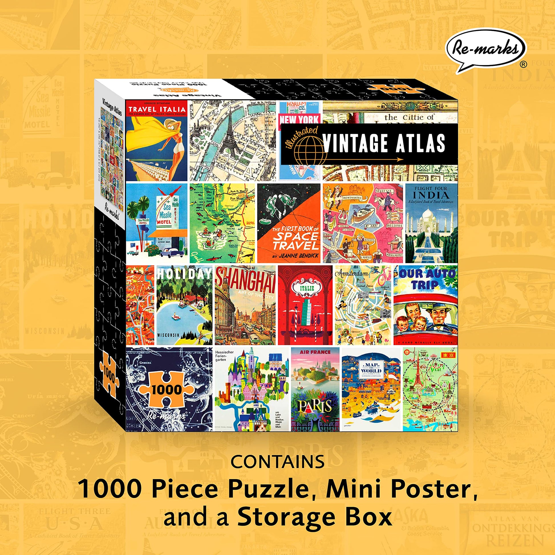 Re-Marks Vintage Atlas Puzzle, 1000-Piece Puzzle for All Ages, Fun Jigsaw Puzzle