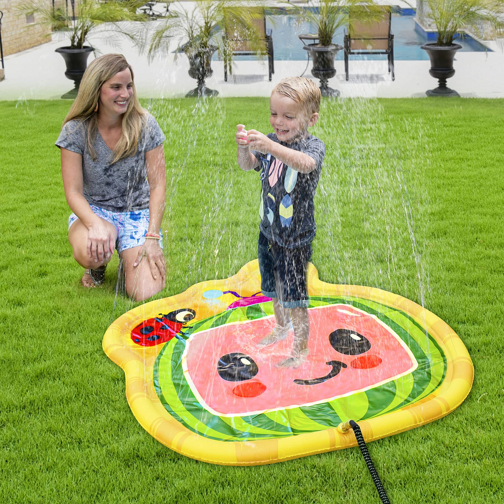 CoCoMelon 3-in-1 Splash Pad, Sprinkler for Kids and Baby Pool for Learning, Toddler Sprinkler Pool, 48" Outside Water Toys, Outdoor laymat for Babies