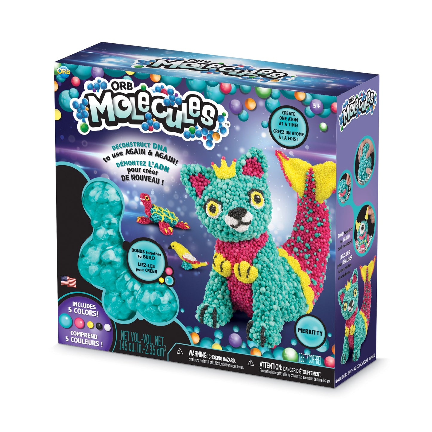 The Orb Factory Orbmolecules Merkitty Never Dries Compound, Aqua/Pink/Yellow, 9.44" x 3.44" x 8.44"-Packaging May Vary