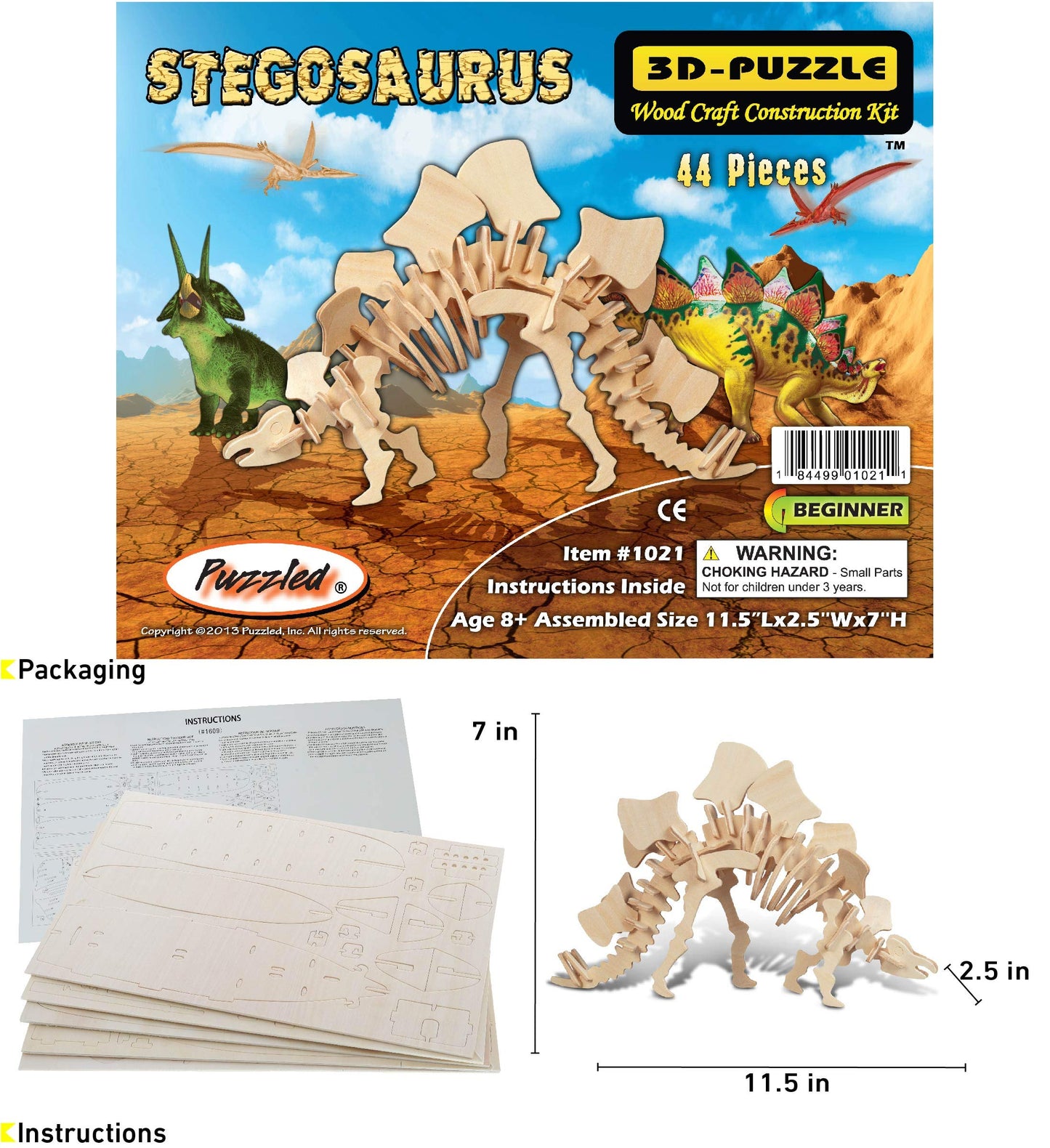 Puzzled Stegosaurus Dinosaur 3D Woodcraft Construction Kit