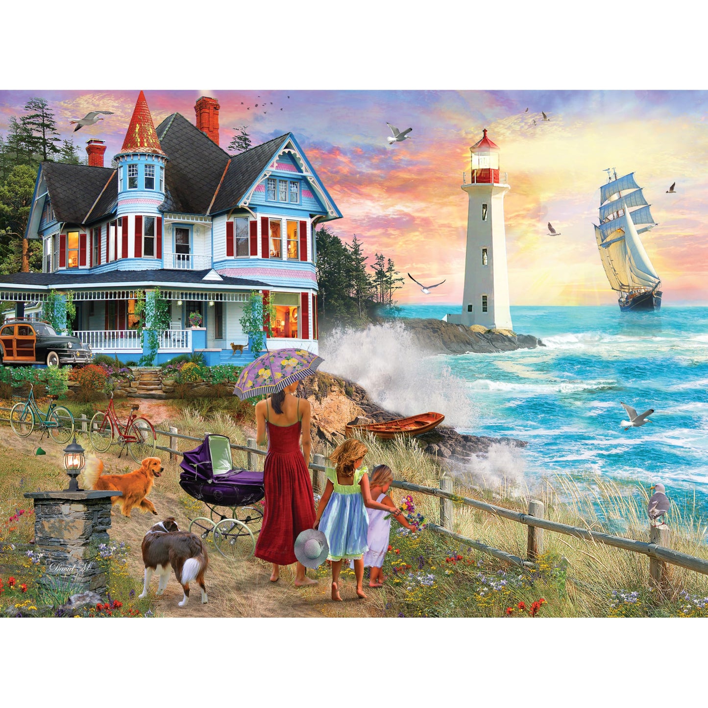 1000 Piece Puzzle for Adults David Maclean Picking Wildflowers Lighthouse Colorful Jigsaw 27x20