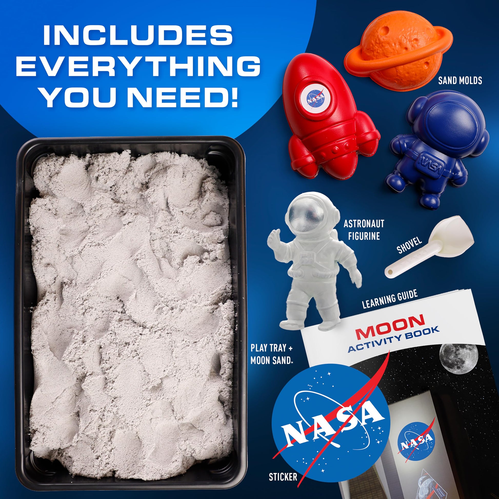 Blue Marble NASA Moon Sand Activity Kit - STEM Educational Sensory Bin Filler with 1.5 lbs Moon Sand, Play Tray, Space Molds, Astronaut Figure