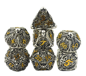 Metal DND Dice Set Skull Dungeons and Dragon Dice Set Hollow Polyhedral Magic 7 PCS Dice Set with Gift Metal Box for Dungeons and Dragons Table Games