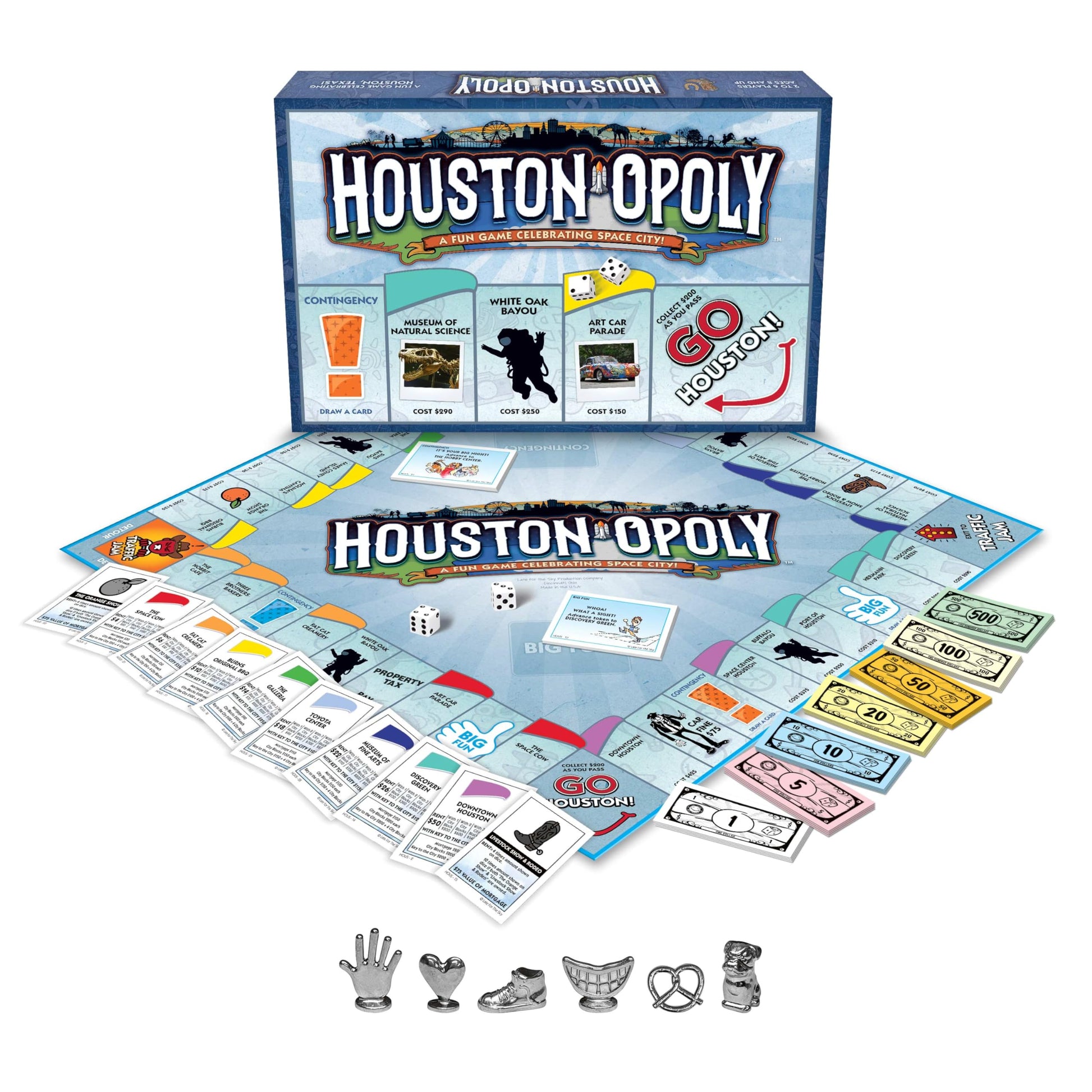 Late for the Sky Houston-Opoly Property Trading Board Game - Houston Landmarks, Family Strategy Game for Adults & Kids, 2-6 Players, City-Building