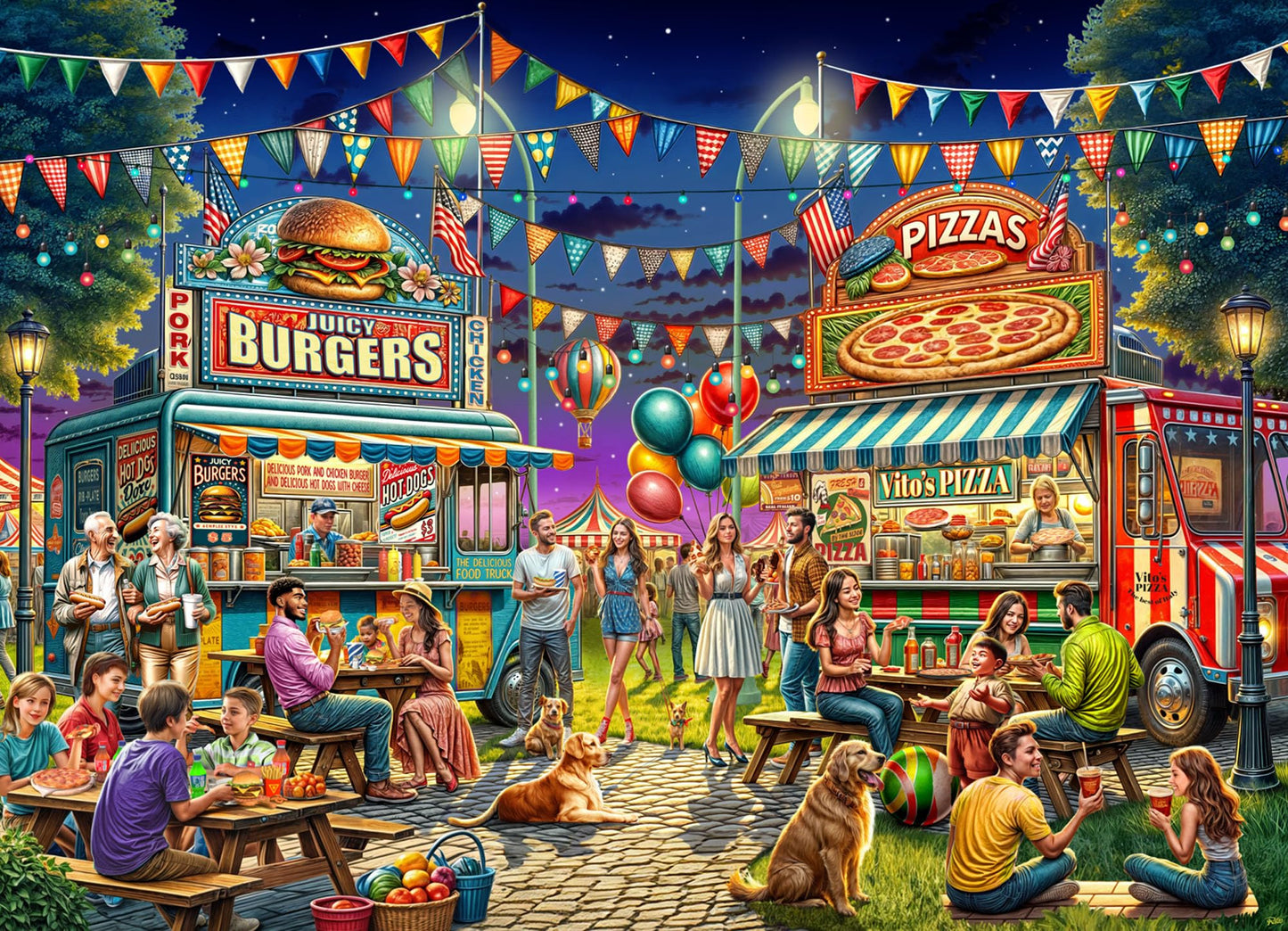 Food Trucks Jigsaw Puzzle 1000 Piece by Vermont Christmas Company - Fully Interlocking & Randomly Shaped Pieces - 26 5/8" x 19 1/4"