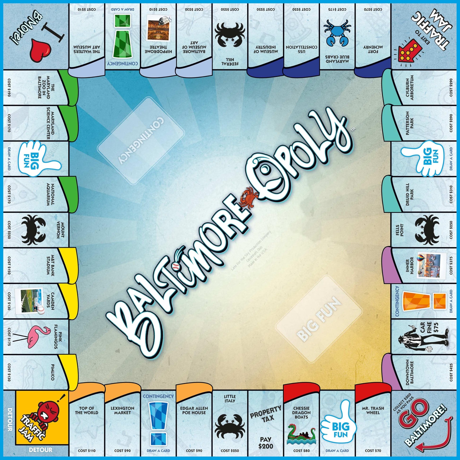Late for The Sky Baltimore-Opoly City Board Game - Family Strategy Game with Baltimore Landmarks, Ages 8+, 2-6 Players, Local Trivia, Collect