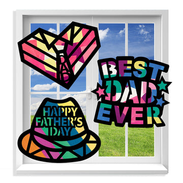 VHALE Suncatchers Craft 3 Sets (9 Cutouts) w Tissue Papers Stained Glass Effect Paper Sun Catcher Kit, Window Art, Classroom Crafts, Creative Art