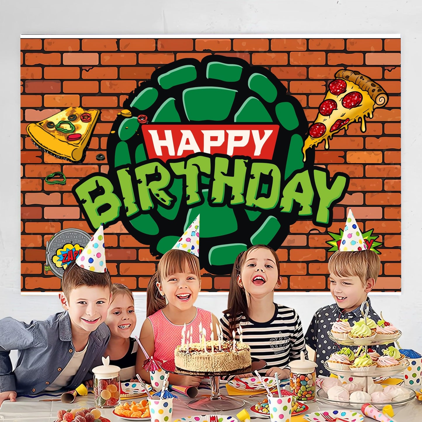 Cartoon for Turtles Happy Birthday Backdrop Birthday Party Supplies Kawaii Background for Boys Girls,Happy Birthday Banner Backdrop for Kids Party