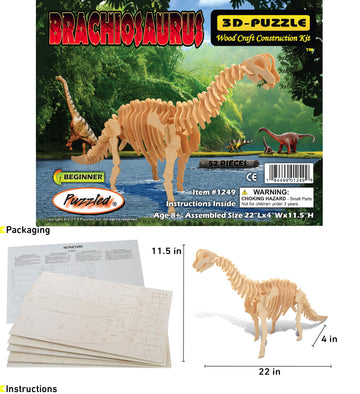 Puzzled Brachiosaurus LR 3D Natural Wood Puzzle