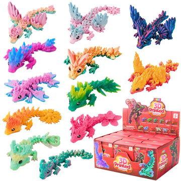 JOYIN 12 Pcs 3D Printed Dragon Blind Box Series, Mystery Box Party Favors for Kids 8-12, Mini Articulated Fidget Animals, Bulk Sensory Toys for Goodie