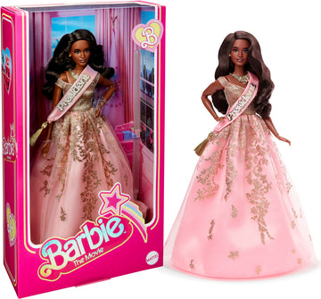 Barbie The Movie Doll, President Collectible Wearing Shimmery Pink & Gold Dress with Sash