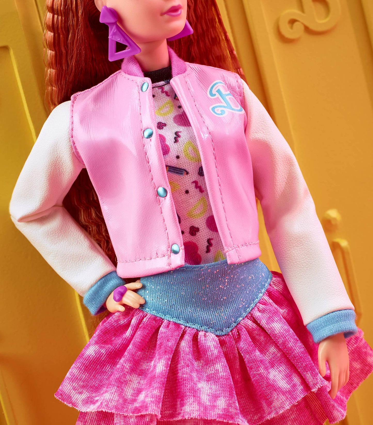 Barbie Rewind Doll, '80s Edition Schoolin' Around Outfit with Varsity Jacket, Acid-Washed Skirt and Rad Accessories