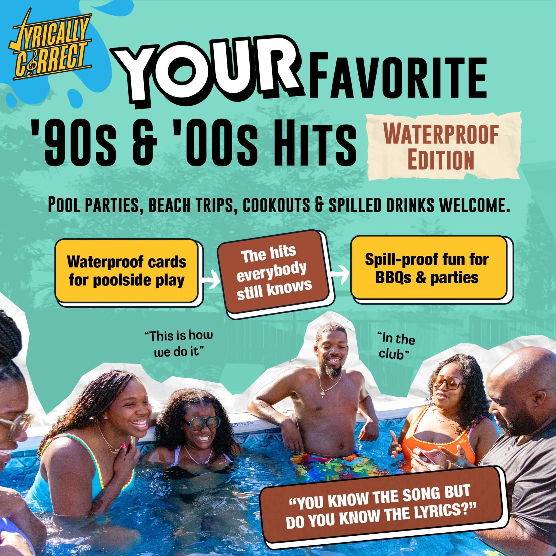 Lyrically Correct Waterproof DRIP ‘90s & 00s Hip-Hop & R&B Edition - Waterproof Music Trivia Card Game for Adults & Families - Pool, Beach & BBQ Party