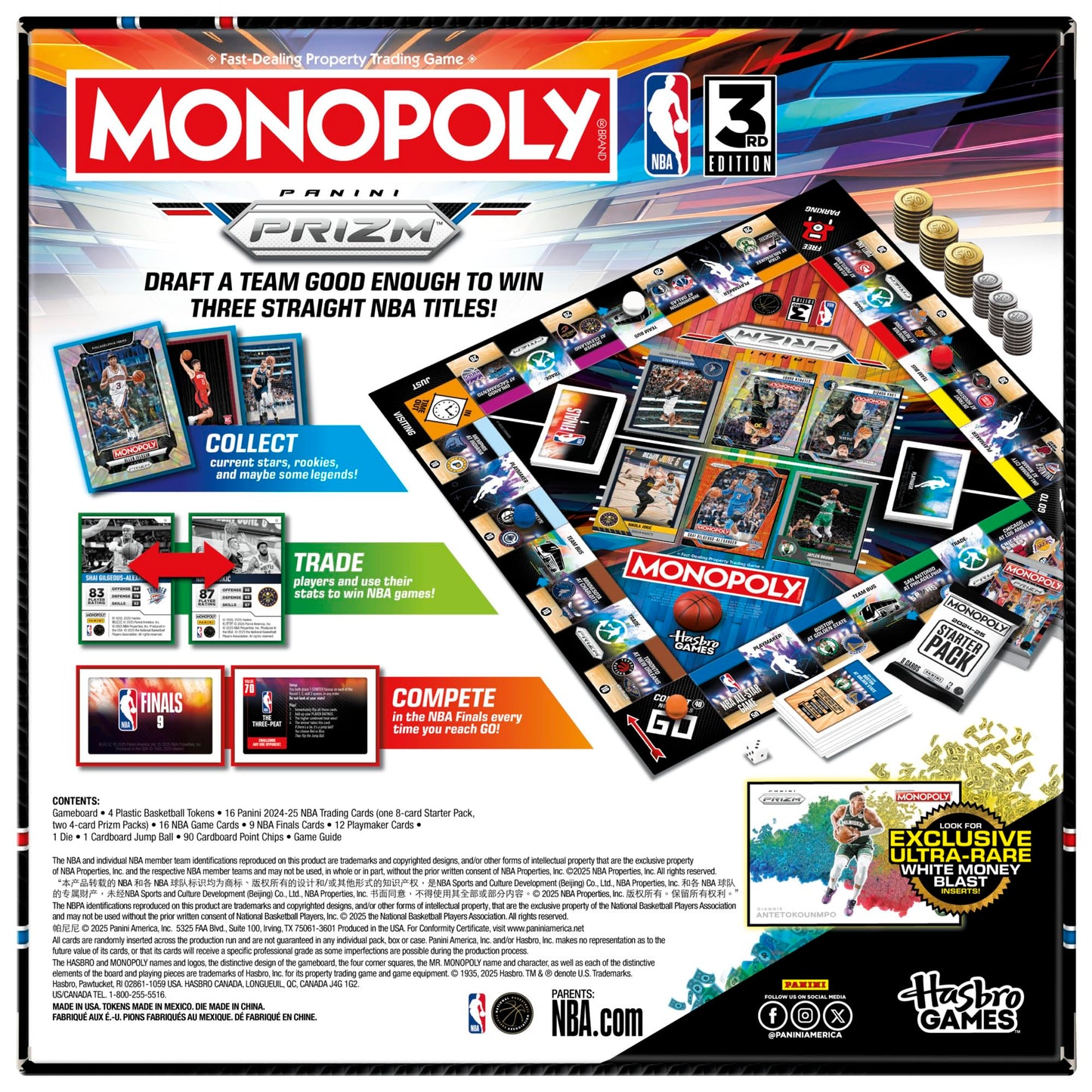 Monopoly NBA Panini Prizm Board Game - 3rd Edition | Officially Licensed Hasbro Game | Ages 8+