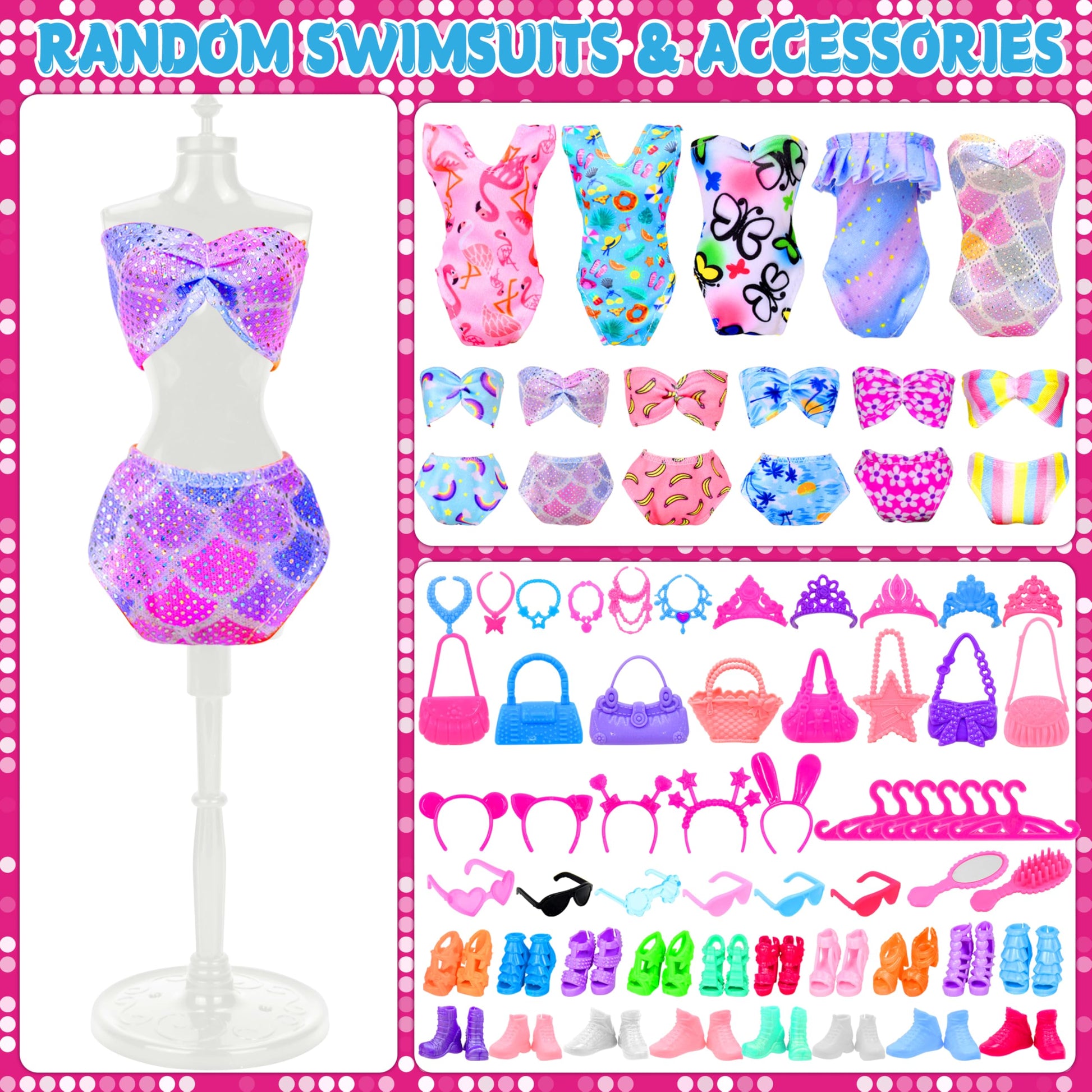 82 Pack Doll Clothes and Accessories - 2 Princess Dresses 1 Evening Dresses 5 Fashion Dresses 2 Tops 2 Pants 2 Bikini Swimsuits 20 Shoes 48