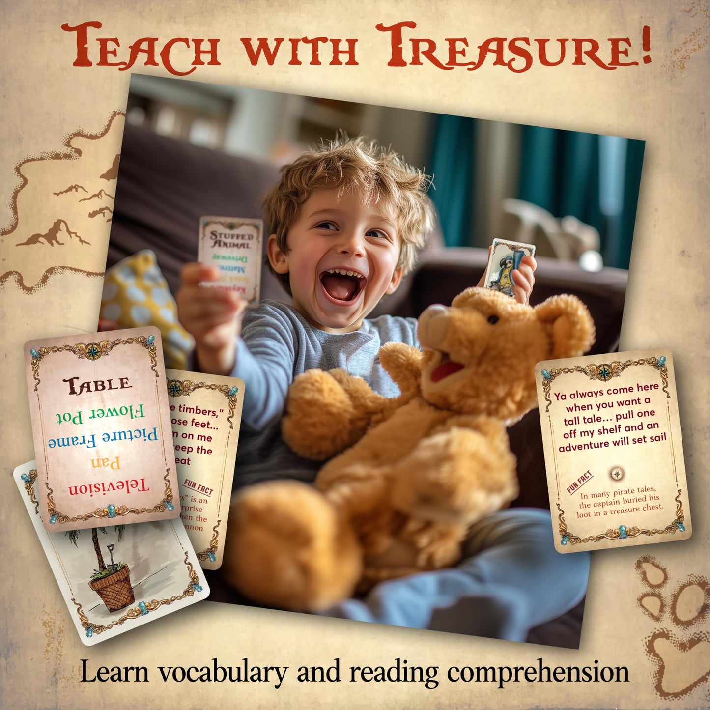 Word Treasures - Pirate Toys and Scavenger Hunt Games for Kids | Ages 4-8+, 1-4 players | Use for Sight Word Games, a Treasure Hunt, Memory Games or