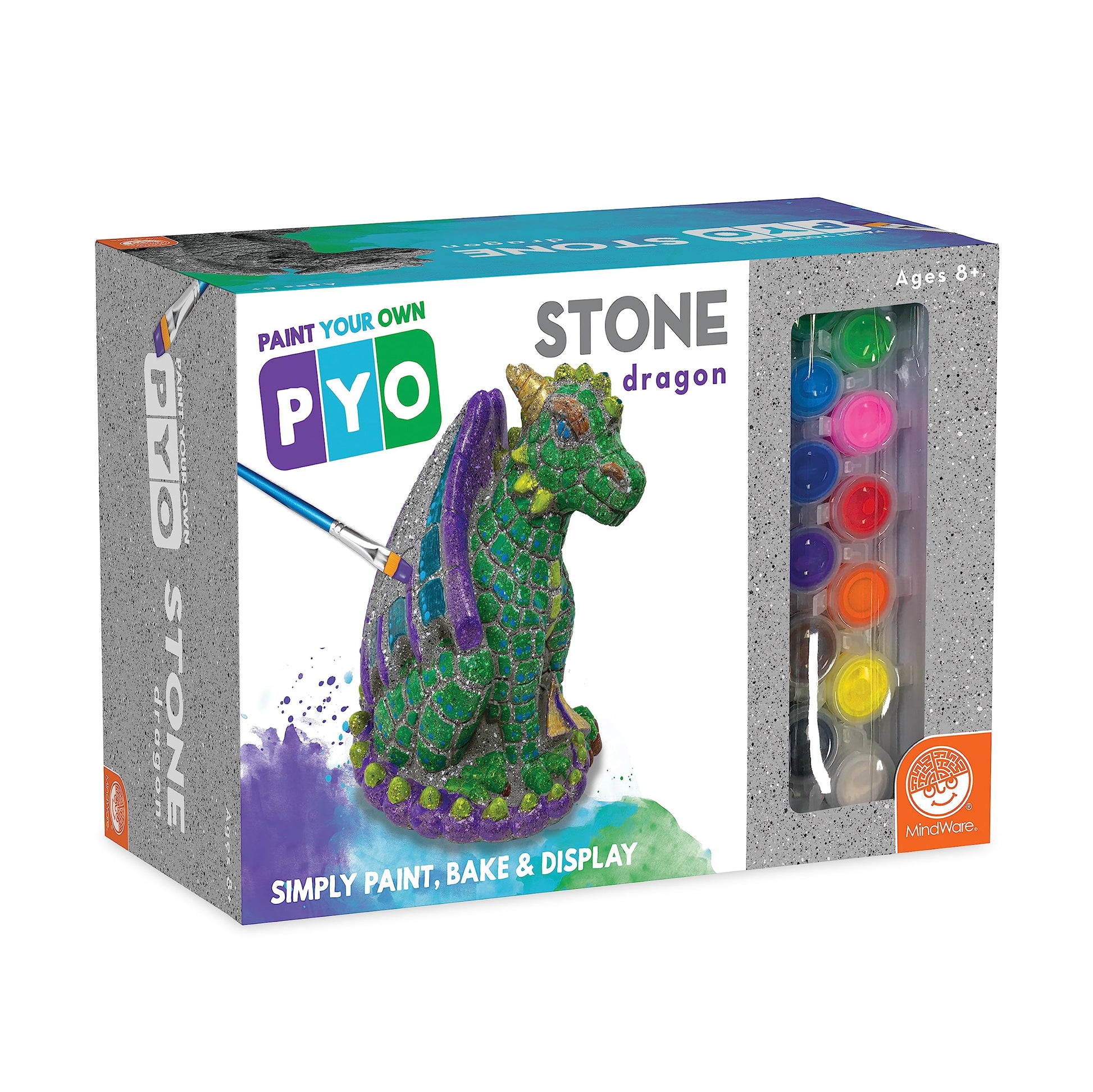 MindWare Paint Your Own Stone Dragon, Outdoor Garden Fantasy Decor, DIY Craft Kit for Ages 8+
