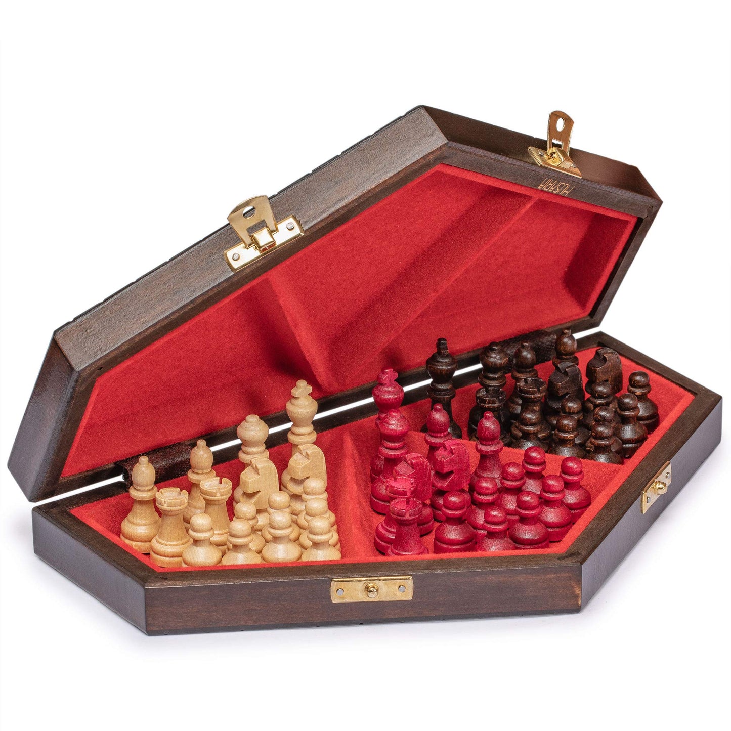 Husaria Wooden Three-Player Chess - 12 Inches - with Foldable Board, Handcrafted Playing Pieces, and Felt-Lined Storage