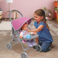 Badger Basket Deluxe Glide Folding Single Doll Stroller for 18-Inch Dolls in Gray and Pink - Ideal for Playtime Adventures