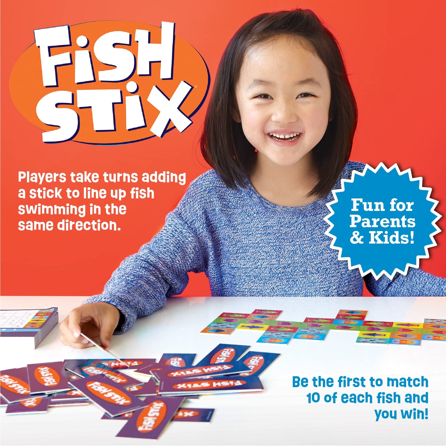 Peaceable Kingdom Fish Stix Award-Winning Strategy Board Game for Kids Ages 6+ Color & Pattern Matching Family Game Night Cooperative Game 2-4 Players