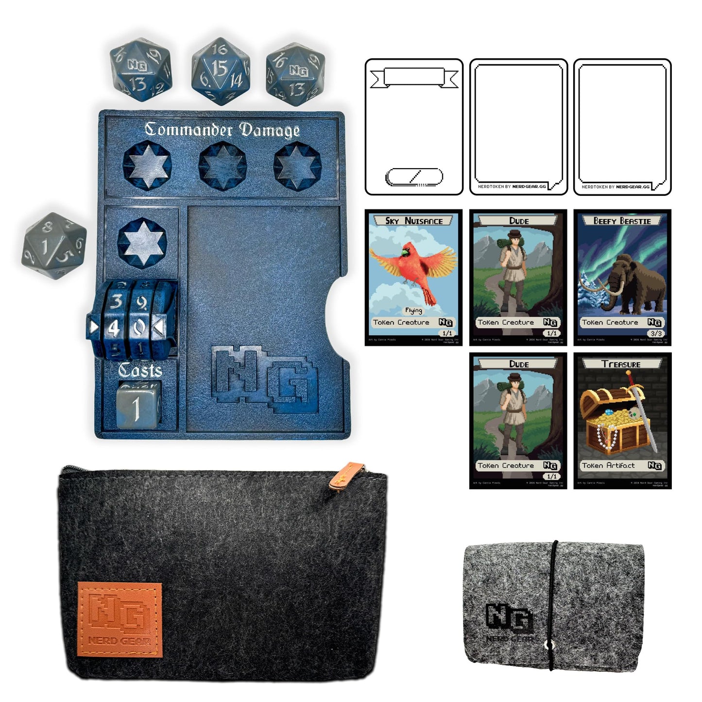 NERD GEAR Commander Essentials Kit - Ultimate Accessory for MTG Commander EDH - MTG Command Zone Tray - Health Counter - Spin Down Dice - Dry Erase