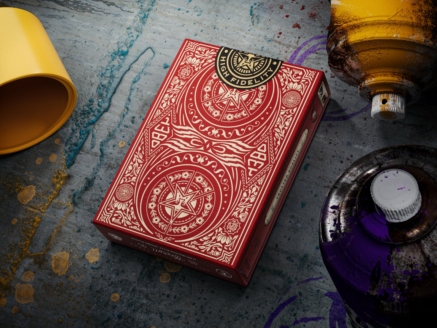 theory11 Red Obey Playing Cards - Shepard Fairey Street Art Poker Deck with Custom Faces, Foil Style Box, Magic, Cardistry, Game Night Gift for Art