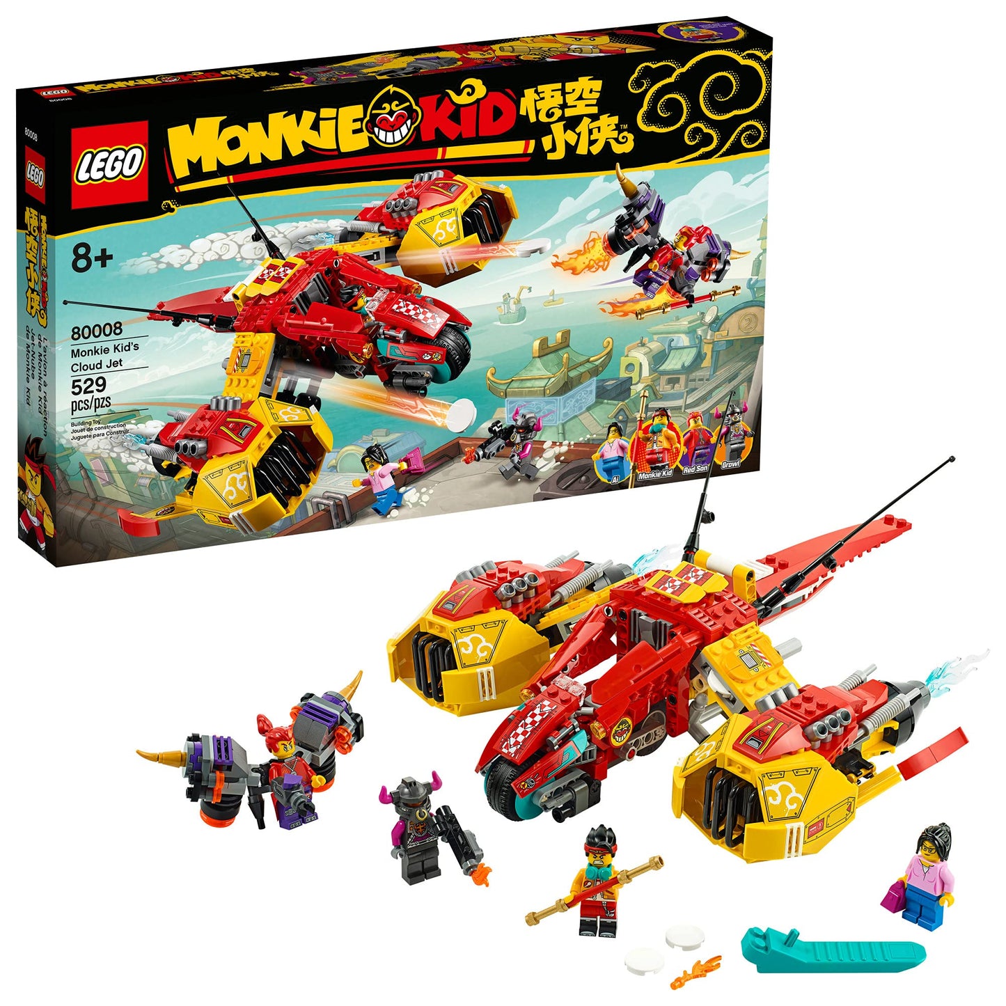 LEGO Monkie Kid: Monkie Kid’s Cloud Jet 80008 Aircraft Toy Building Kit (529 Pieces) Amazon Exclusive
