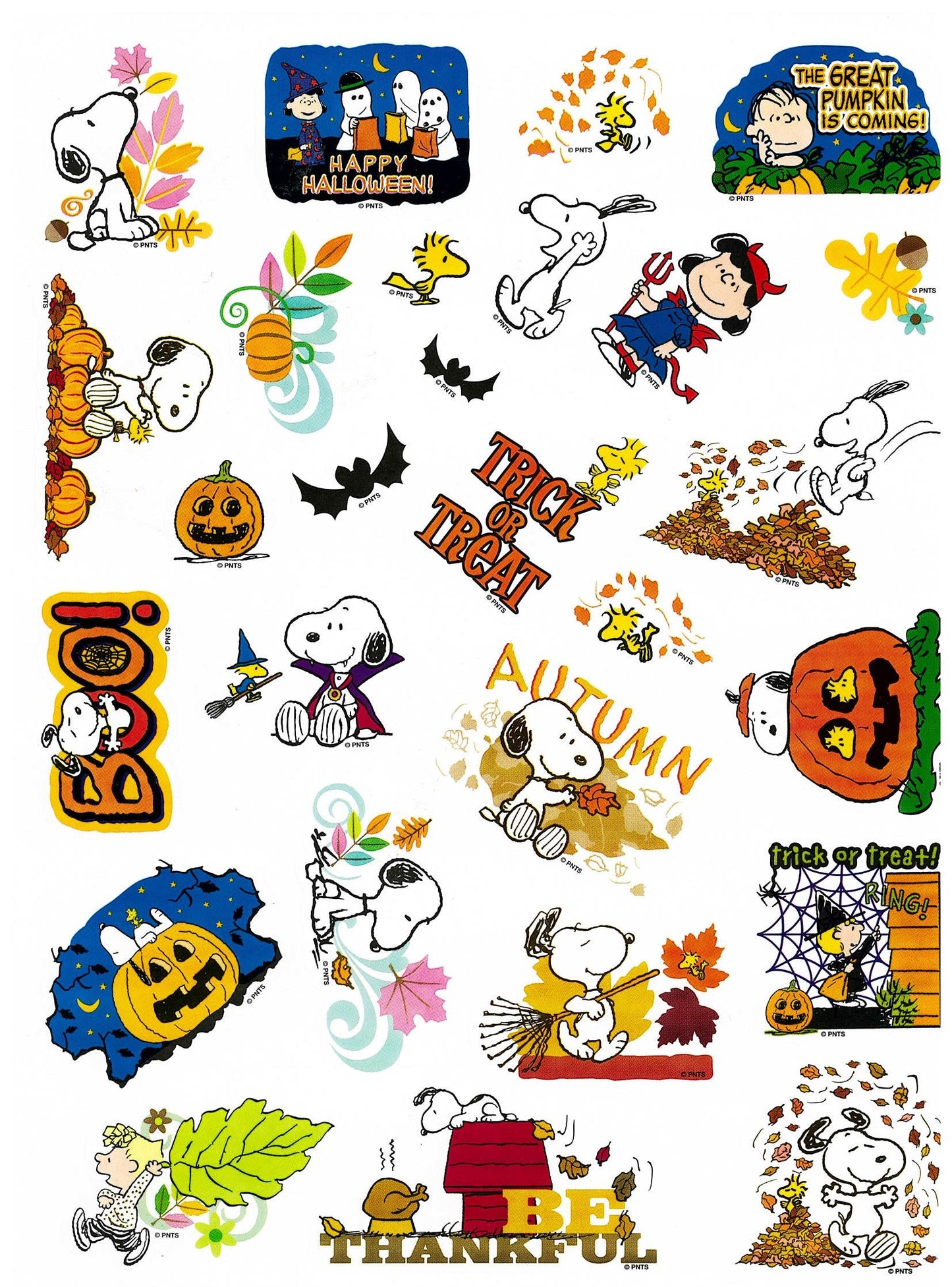 Peanuts Gang Snoopy Charlie Brown Lucy Linus Character Christmas Easter Thanksgiving Halloween 4th of July Seasonal Holiday Sticker Set, 5 Sheets 118