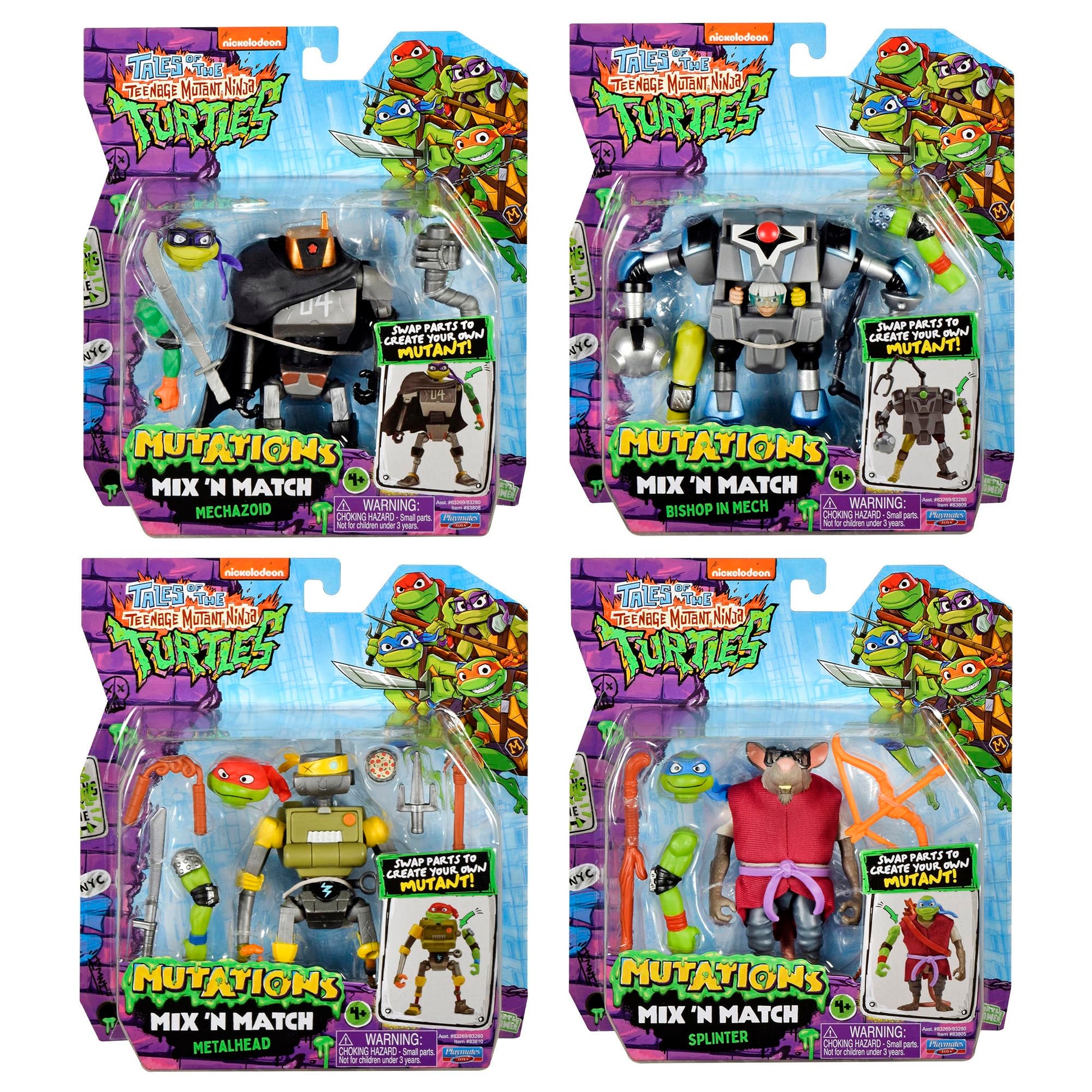 PlayMates Teenage Mutant Ninja Turtles Mix N Match Robots 4-Pack Bundle Toys