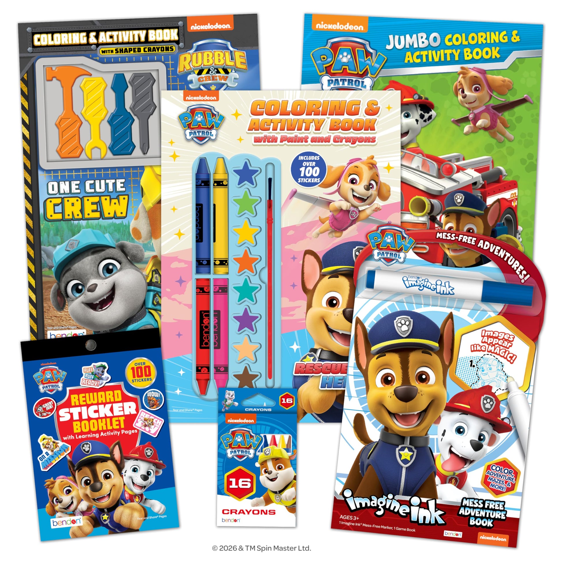 Nickelodeon PAW Patrol, Rubble & Crew Coloring and Activity Book Bundle, 6-Piece Set - Imagine Ink Mess-Free, Watercolor Paint, Sticker Booklet, 16