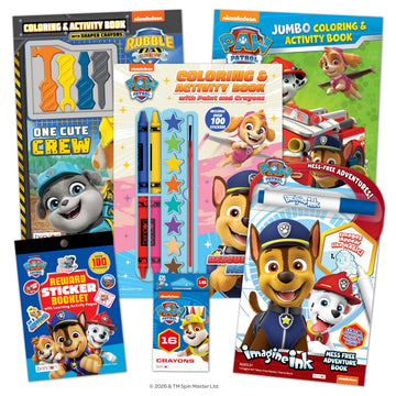 Nickelodeon PAW Patrol, Rubble & Crew Coloring and Activity Book Bundle, 6-Piece Set - Imagine Ink Mess-Free, Watercolor Paint, Sticker Booklet, 16