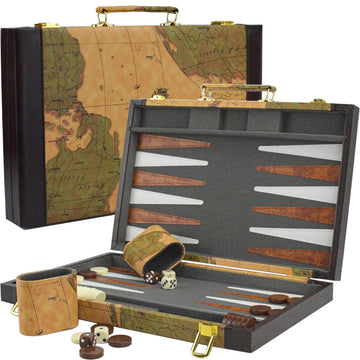 Vovotuzzi Backgammon, Backgammon Sets for Adults, 15" Leather Travel Backgammon Sets - Classic Board Game (World Map Design)