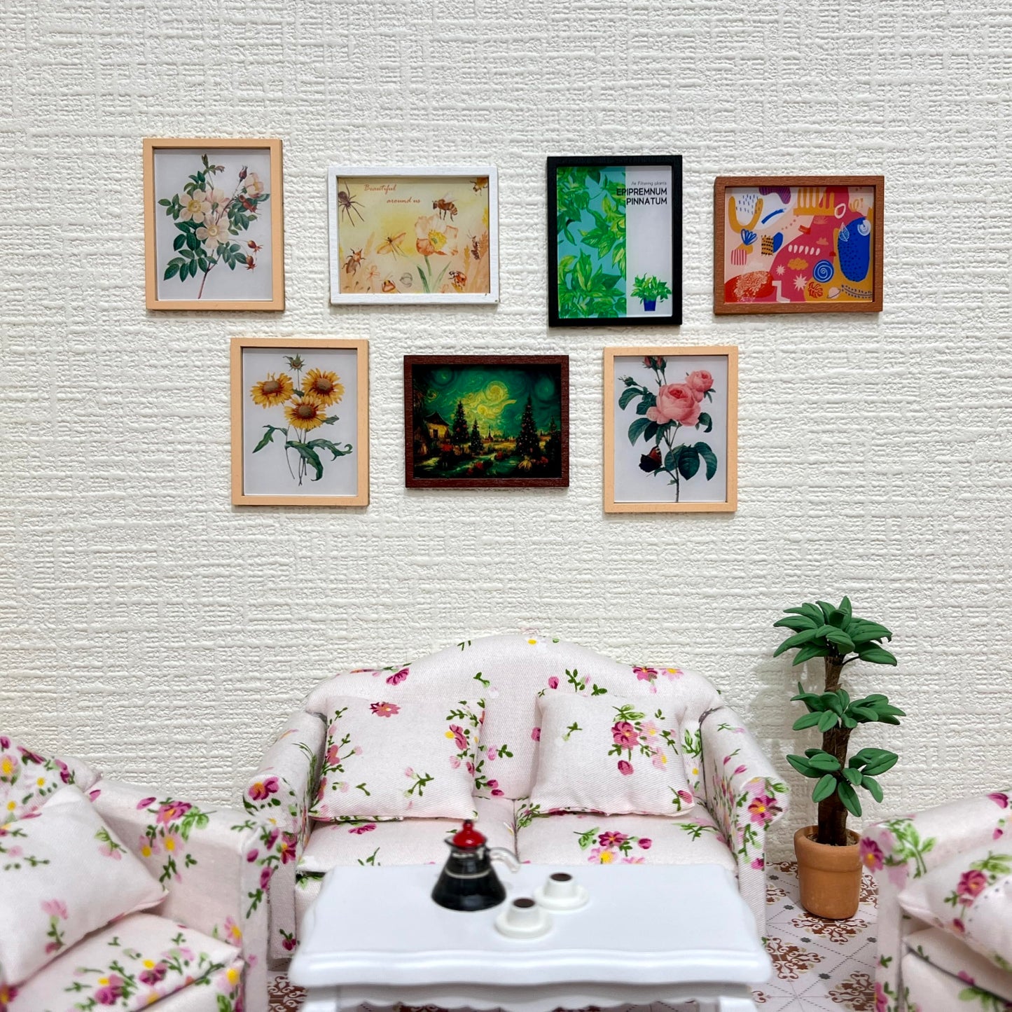 SAMCAMI Dollhouse Furniture Mini Wall Art, 1/12 Scale Accessories, Dollhouse Miniatures, 15 Pieces (No.1)