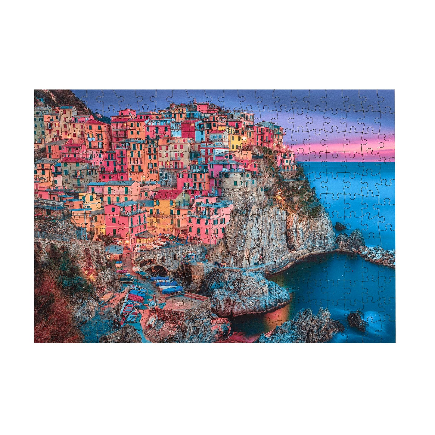 Buffalo Games - 250 Piece Wooden Jigsaw Puzzle - Cinque Terre - Standard Cut Pieces - Wooden Box - Full Size Poster, Ages 14
