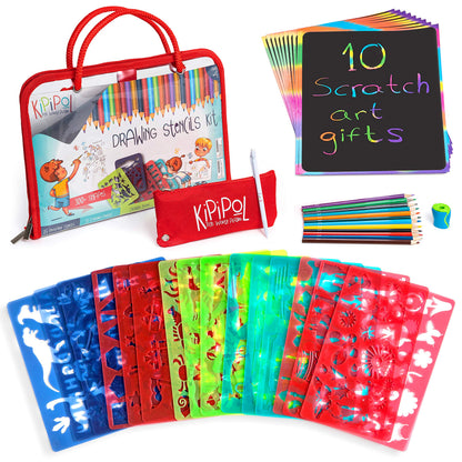 Kipipol 63 Pcs Drawing Stencils for Kids Ages 4-8 - 8-12 and Up - Arts and Crafts for Girls and Boys - Kids Drawing kit - Arts Set- 15 Art Stencils