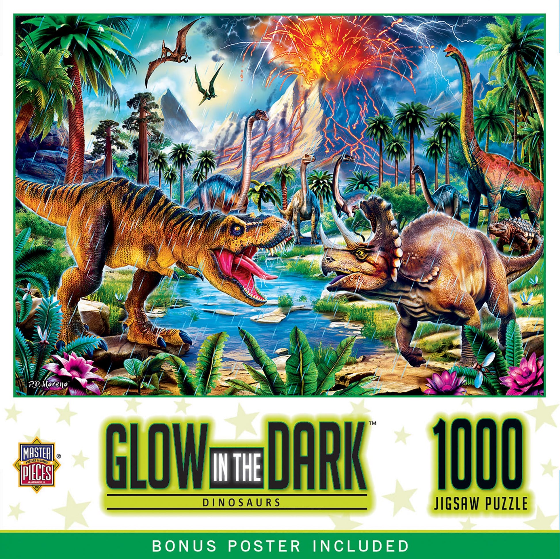 MasterPieces 1000 Piece Glow in The Dark Dinosaur Puzzle for Adults - Fun Jigsaw with Prehistoric Theme, 19.25"x26.75", Enhances Problem Solving