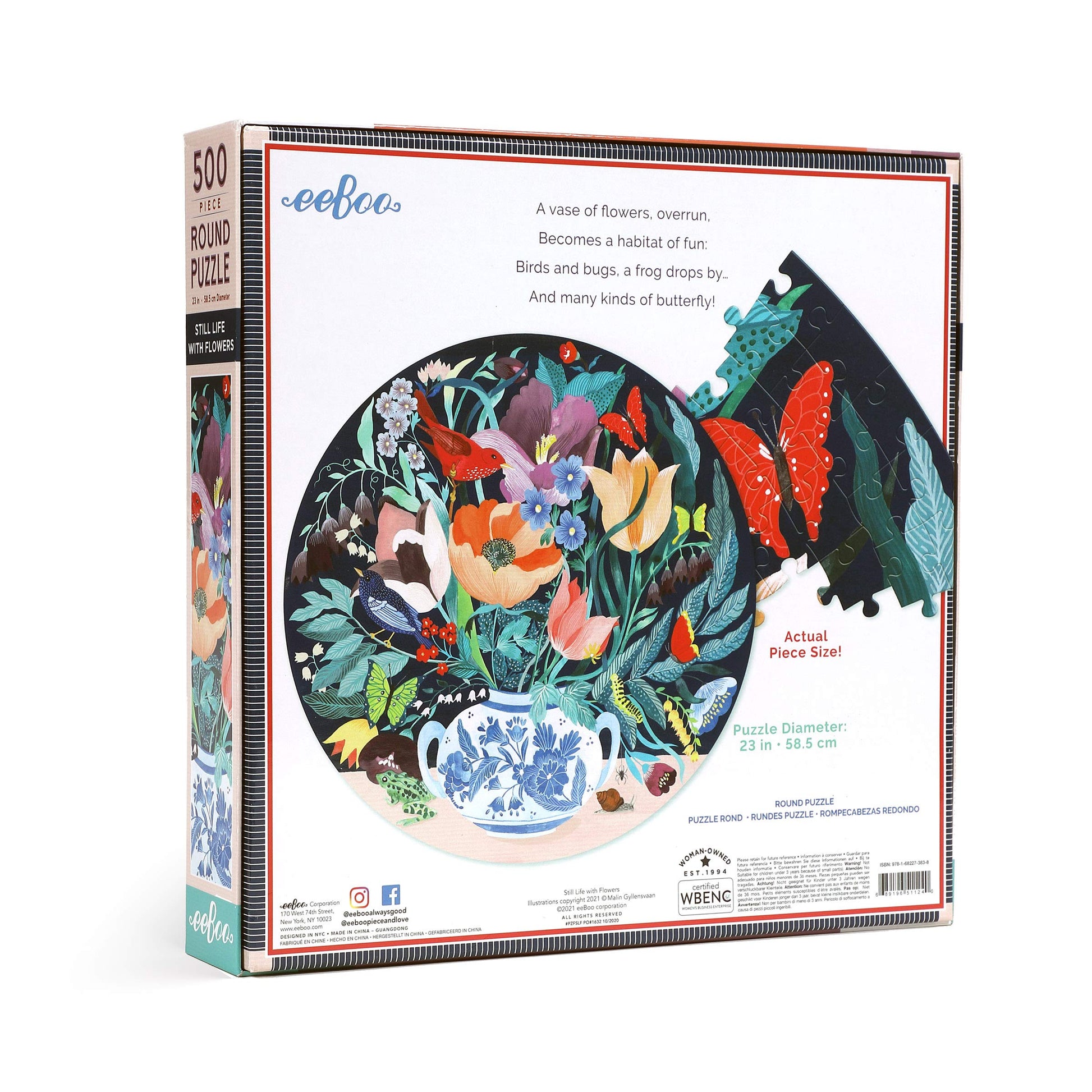 eeBoo 500 Piece Puzzle - Still Life with Flowers Jigsaw Puzzle for Adults, Circular with 23" Diameter Made with Recycled Board & Vegetable-Based Ink