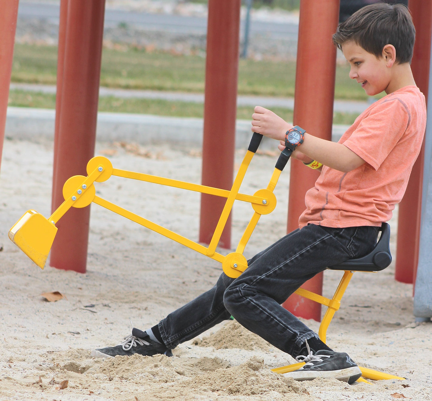 Childrensneeds.com Sand Digger Toy Backhoe for Snow, Sand, Beach, Dirt, A Durable Metal Outdoor Ride-on Excavator Toy for Ages 3 and Up (Yellow)
