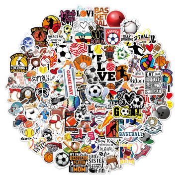 Aaon Sports Stickers (100pcs), Multicolor, Modern, Vinyl, Round, Sports, Soccer, for Water Bottle, Laptop, Car, Bicycle, Luggage, Kids' Room