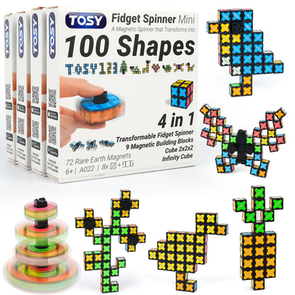TOSY Magnet Fidget Spinner Mini - 8 Blocks, 3 in 1 Toy: Transformable Fidget Spinner, Infinity Cube, 2x2 Puzzle Cube, Stress Relief, STEM Magnet Tiles