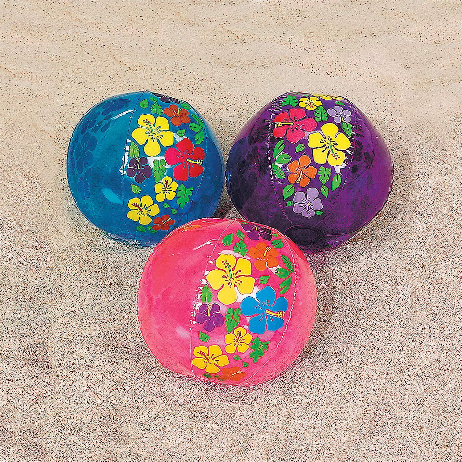 Fun Express Beach Ball 12 Pack - Mini Beach Ball Set for Pool Party & Hawaiian Party - Hibiscus Print Inflatable Beach Balls for Luau Tropical Tiki