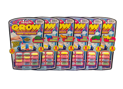 JA-RU Universal Specialties, Magic Grow Capsules 6 Pack, 72 Capsules Sea Creatures, Dinosaur, Animal Farm Toys. Water Growing Toys for Kids. Animal