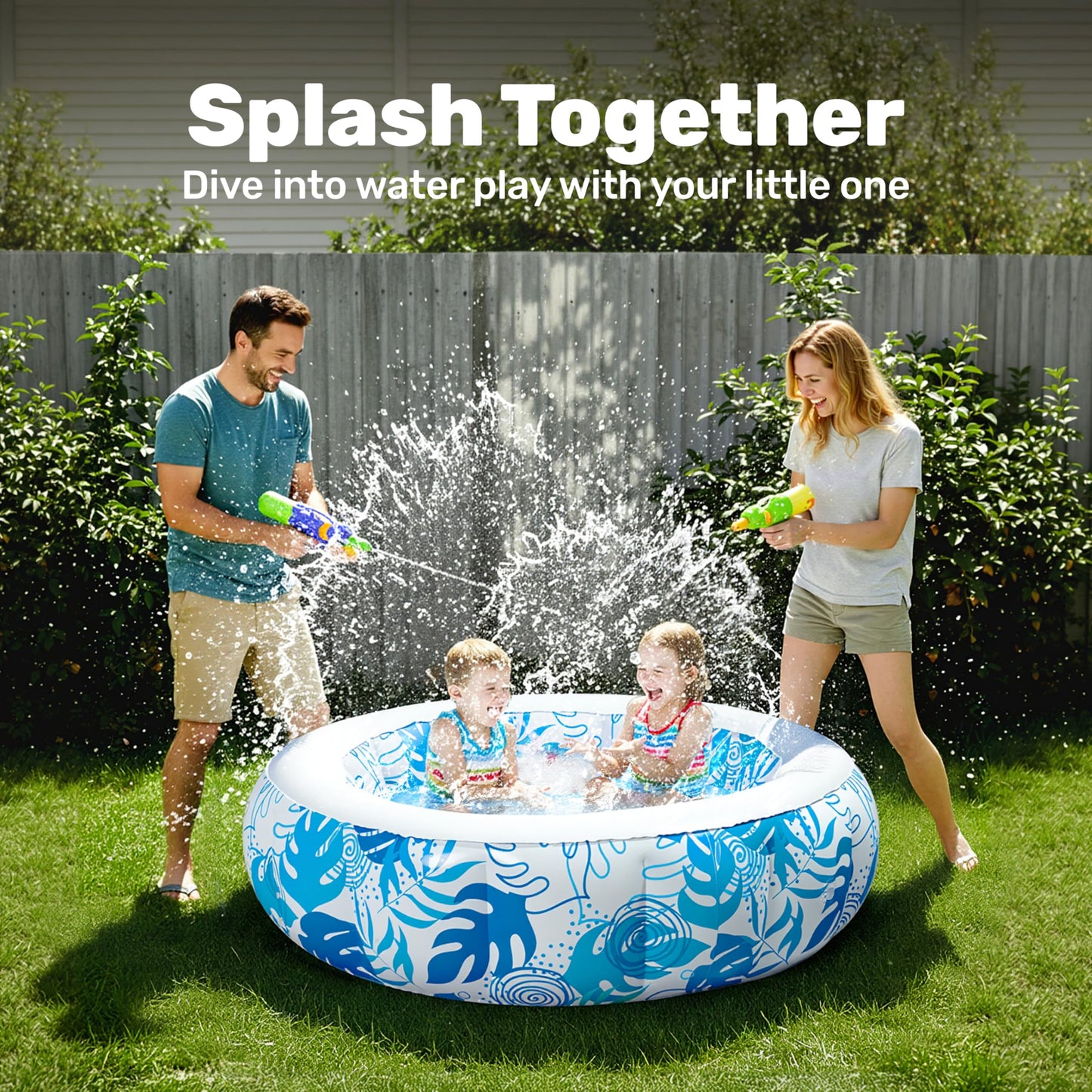 SLOOSH Inflatable Kiddie Pool for Kids, 36"x11" Swimming Pool with Soft Pad Floor for Kid & Toddler, Round Blow Up Baby Ball Play Pit Pools for Swim